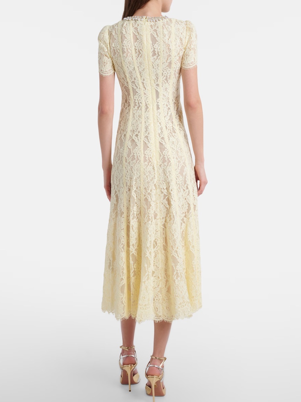 NWOT Self-Portrait YELLOW LACE EMBELLISHED MIDI DRESS - Picture 5 of 13